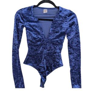 Aritzia TNA Hollywood Bodysuit Crushed Velvet Blue Size XXS